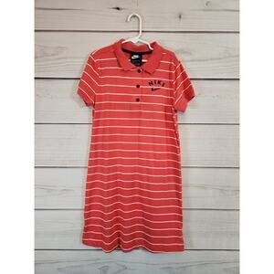 Nike Girls Red White Striped‎ Cotton Short Sleeve Polo Shirt Dress Size Medium